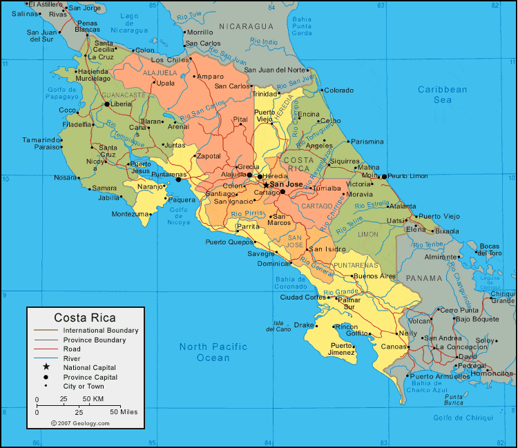 Costa Rica political map